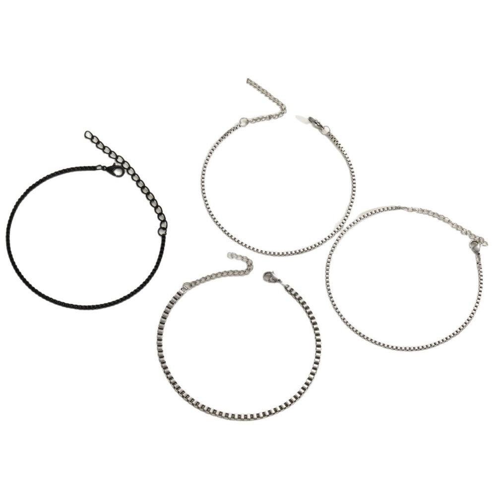 4 Pcs Set Retro Sliver Color Stainless Steel Chain Bracelet for Men Women Couple Simple Personality Jewelry Accessories Gifts