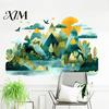 Easy Installation Wall Graphics 2Pcs Watercolor Mountain Sticker, Peel And Stick Landscape Decal, PVC Waterproof Scenery Fresh Style Home Decoration