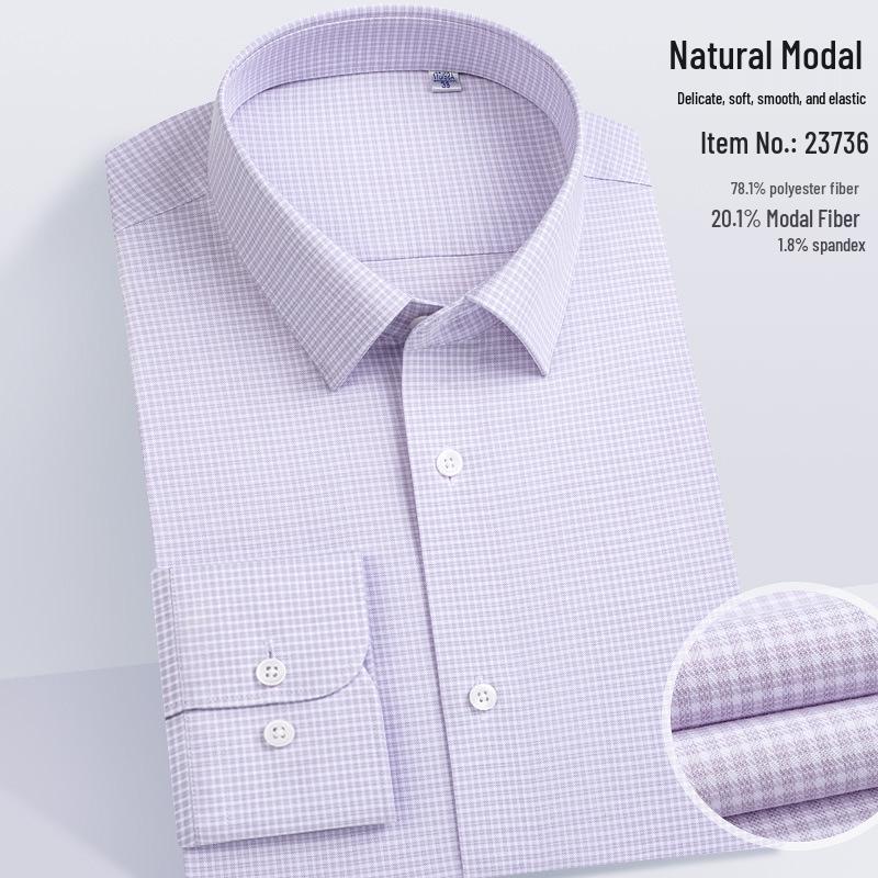 Men's Modal Stretch Long Sleeve Shirt - Non-Iron White, Spring & Autumn Style, Customizable LOGO, Professional Wear.