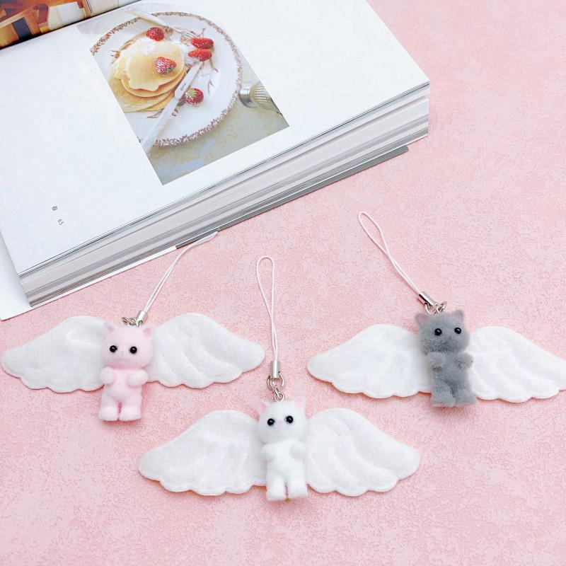 

Цепочка для мобильного телефона в виде кота-ангела, ремешок для запястья, шнурок для защиты от потери, брелок для наушников и камеры с подвеской в виде котенка белый