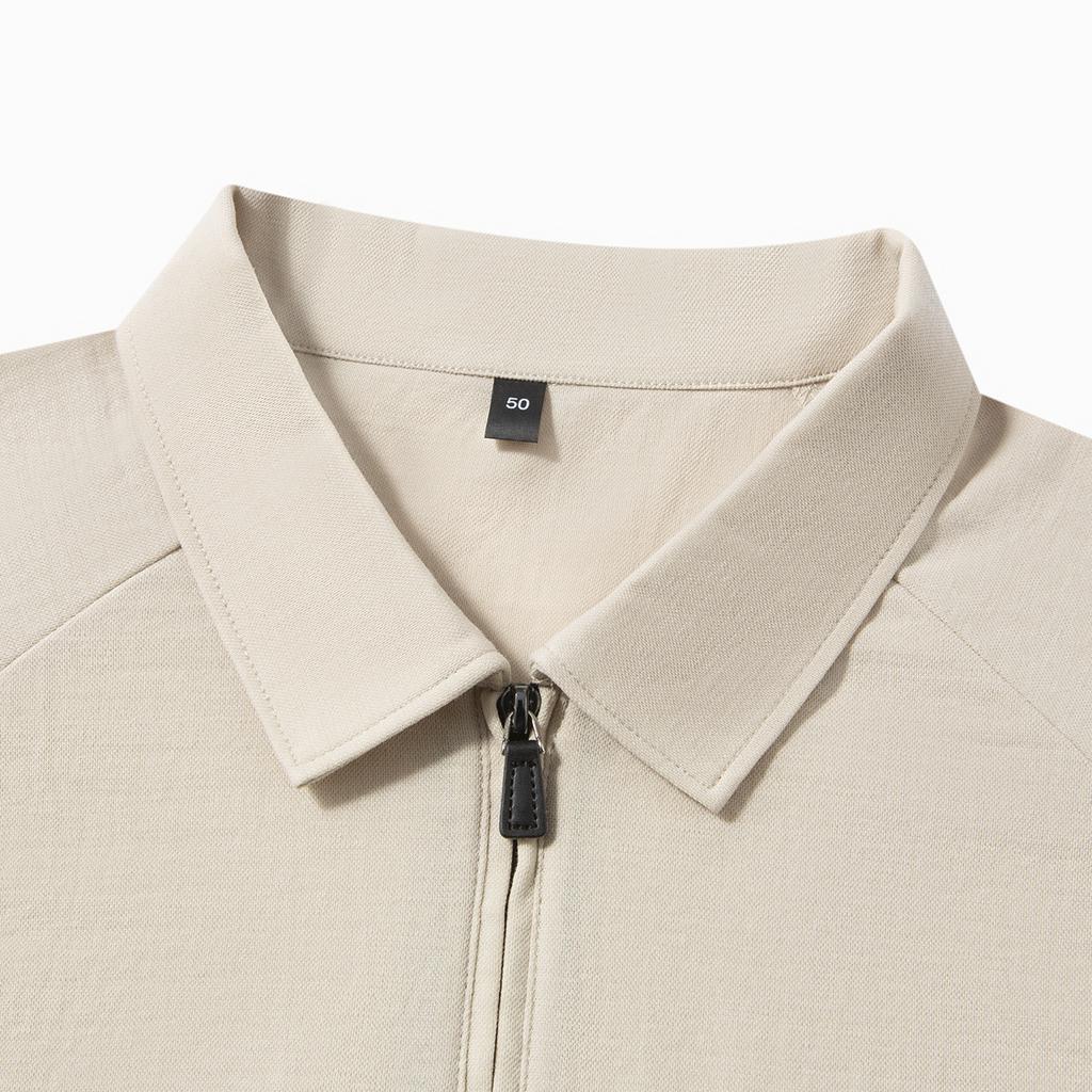 Tencel+Linen Summer Zipper Business Fashion Raglan Sleeves Men's Short-Sleeved Polo Shirt