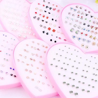 36 Pairs Flower Ear Stud Earrings Fashion Women Rhinestone Simulated Crystal Set