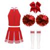 Kids Girls Cheerleading Set Sleeveless Zipper Top Pleated Skirt Bowknot Headwear 2 Hand Flowers Striped Tube Socks for Performance