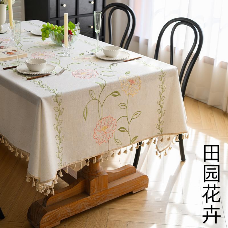 Embroidered Nordic Imitation Cotton And Linen Tablecloth Light Luxury High-End Coffee Table Tablecloth Rectangular Cover
