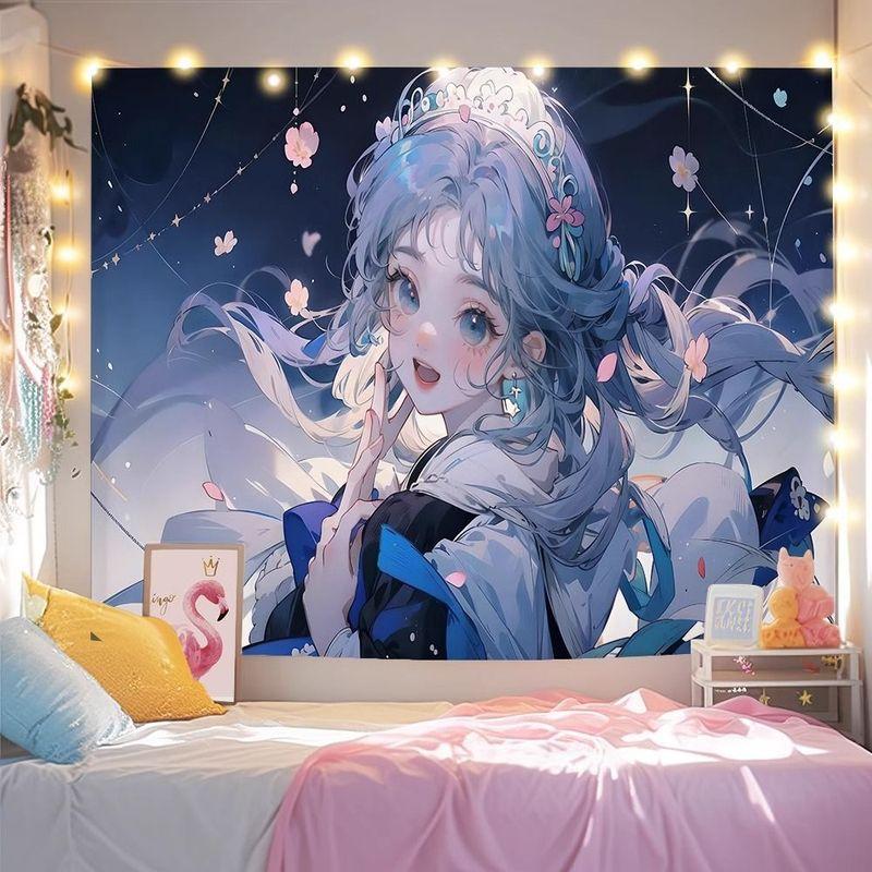 Antique White Tiger Flower Fairy Girl Tapestry Wall Art for Bedroom Living Room Decoration New Chinese Butterfly Anime