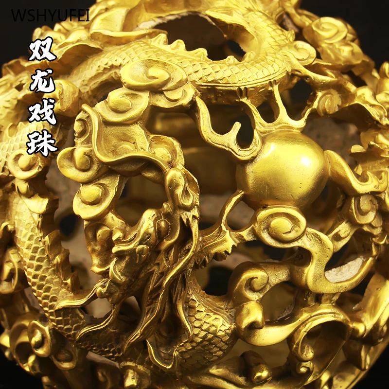 13x15cm Brass Nine Turn Qiankun Dragon Tripod Feng Shui Accessories Attract wealth living room shop office Wine cabinet decorate
