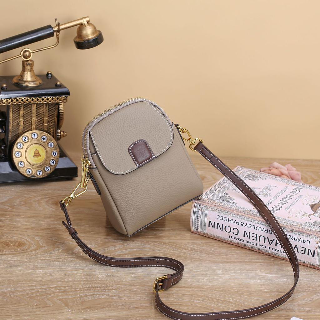 Cowhide Women's Bag Shoulder Crossbody Women's Mobile Phone Bag Multi-compartment Contrasting Color Change Bag Shell Bag
