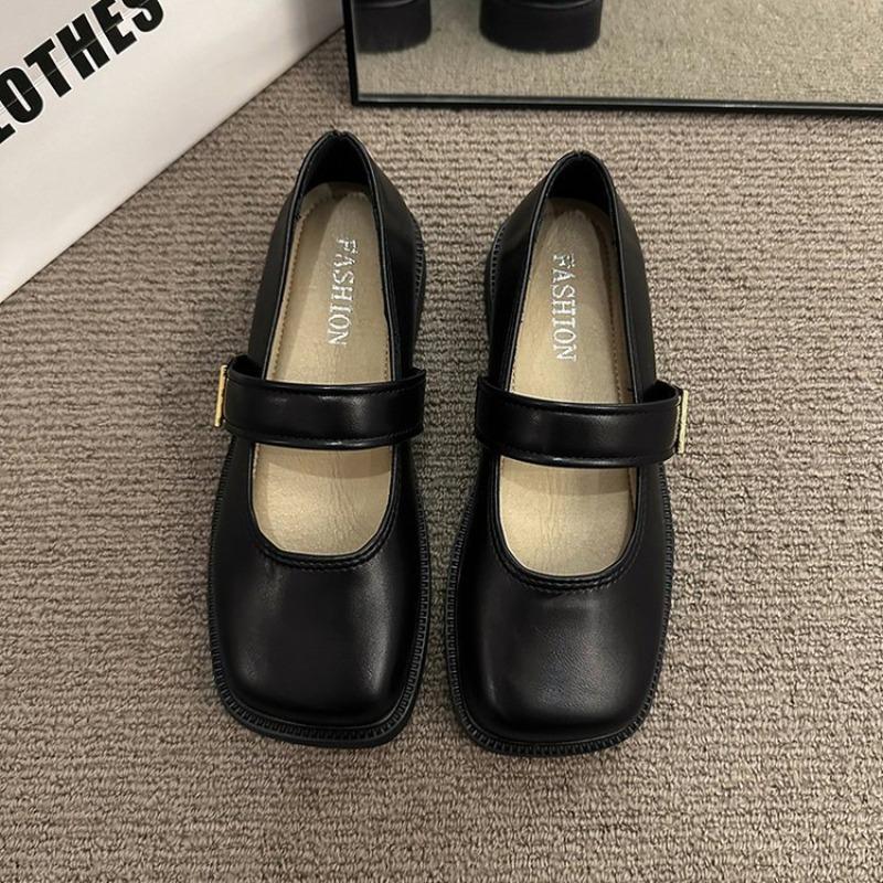 Retro Brown Square Head Mary Jane Shoes Women's New Velvet Light Mouth Single Shoes Women's Flat Bottom Sweet Wind