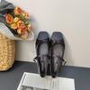 2025 autumn square head gentle temperament Mary Jane shoes one-word buckle bow French flat bottom shallow mouth single shoes