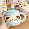 Birthday Gift Ceramic Mug with Lid Spoon Cartoon Water Cup Souvenir Gift Cup Office Home Coffee Cup Women