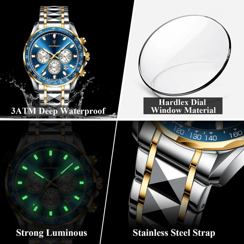 POEDAGAR Luxury Man Wristwatch Waterproof Luminous Chronograph Watch for Men Stainless Steel Men's Quartz Watches Male Gifts Reloj Hombre