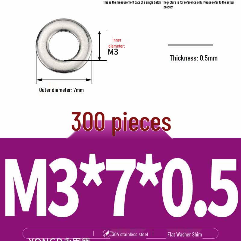 304 Stainless Steel Thickened Flat Washer / Ultra-thin Metal Gasket, Sizes M1.6-M10