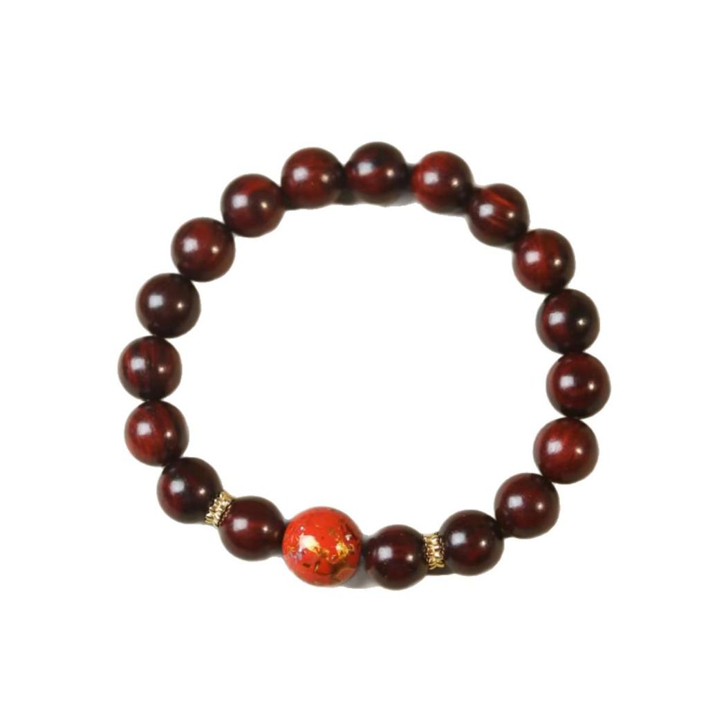 Red Gold Small-Leaf Rosewood & Mother-of-Pearl Zodiac Bracelet for Men and Women