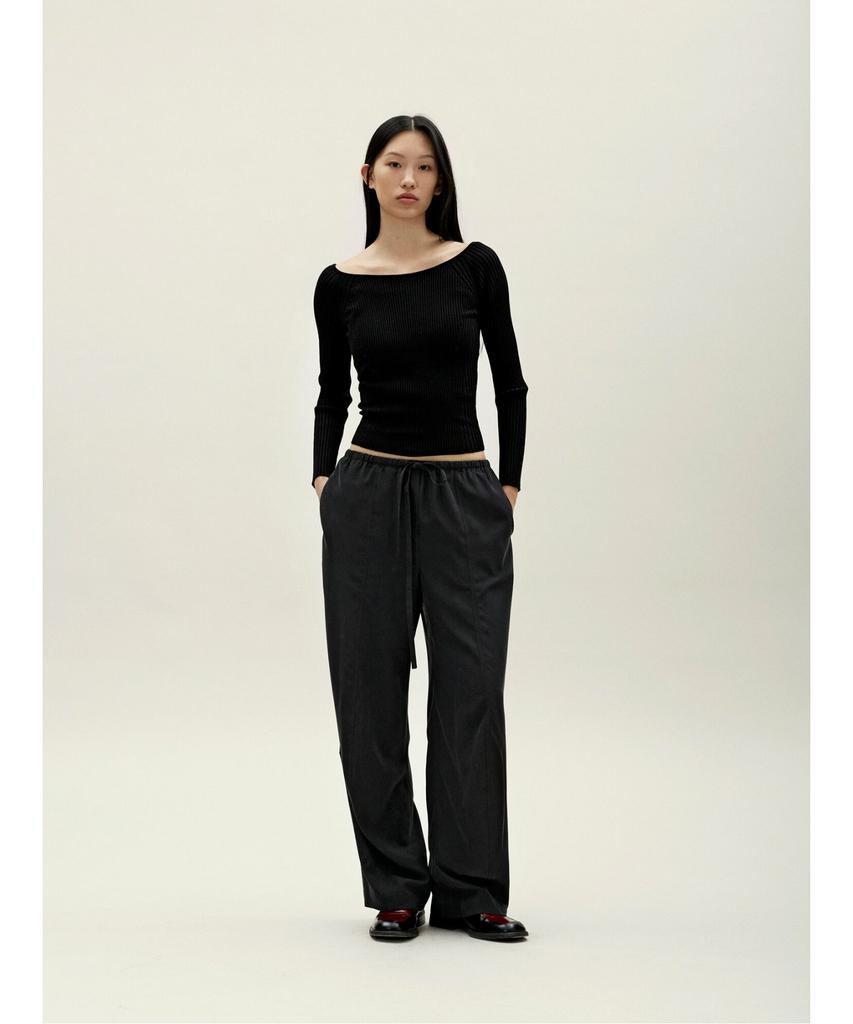 Anggae Ribbed Scoop Neck Pullover Black
