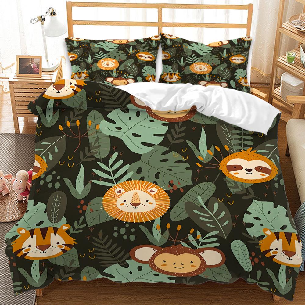 3D Digital Printing Cartoon Animal Bed Three-Piece Set Four-Piece Set