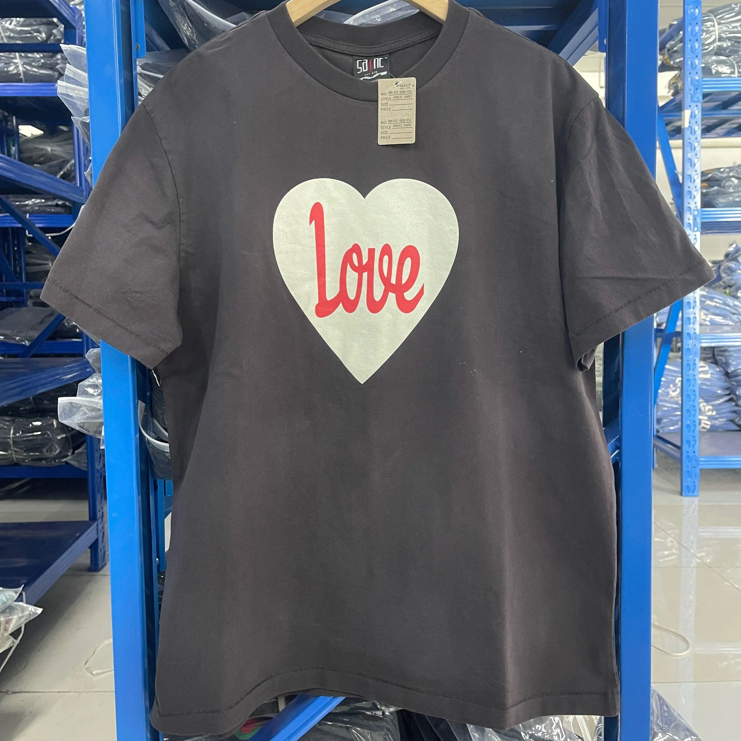 

Summer Vintage Saint Love Letter Printed Washed Short Sleeved High Street Casual Loose Cotton Oversize Round Neck Tshirt Trendy S