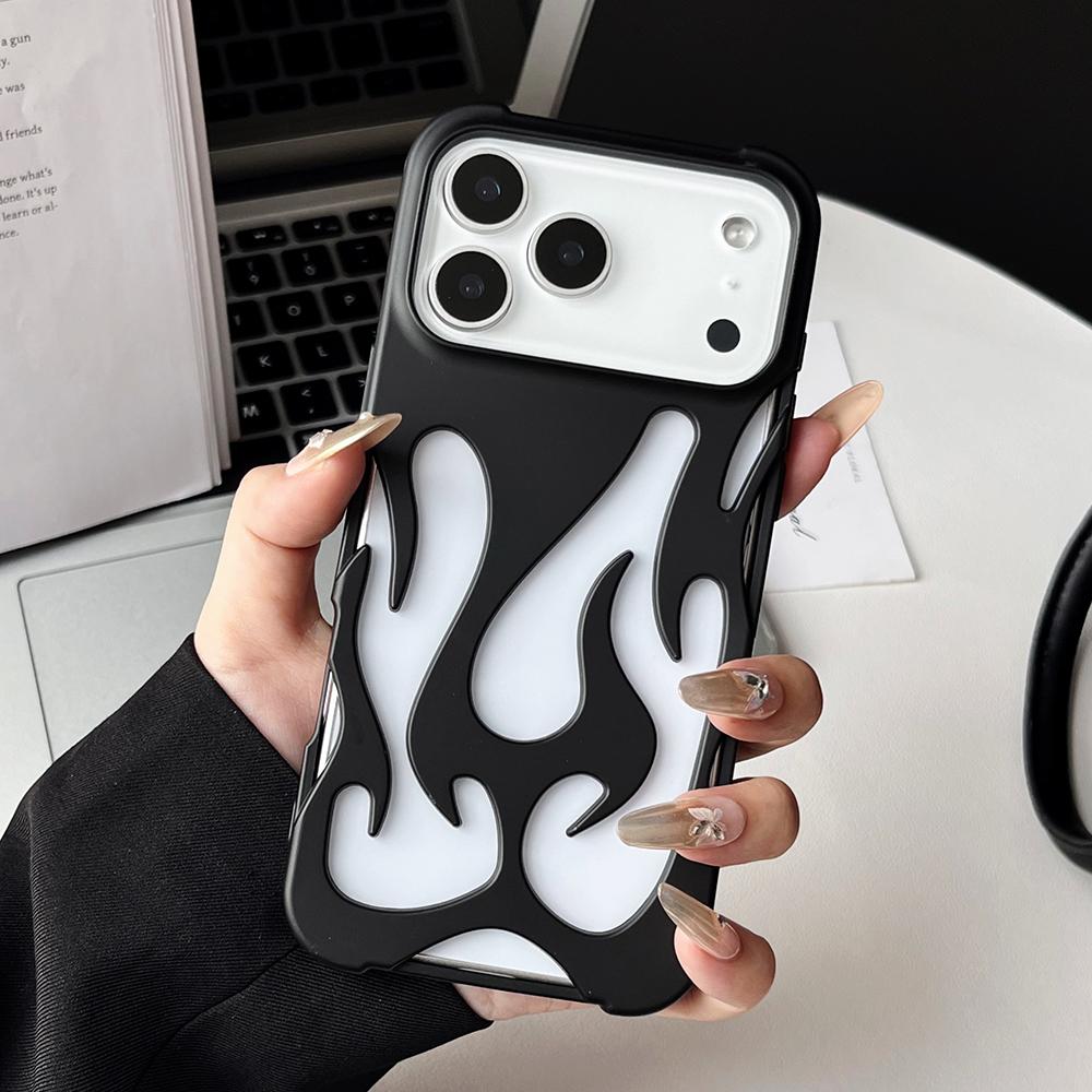 Orange Farbe 3D Hohlflamme Wärmeableitend Handyhülle Für iPhone 17 16 15 14 13 12 11 Pro Max Glitzer Weich Stoßfest Abdeckung