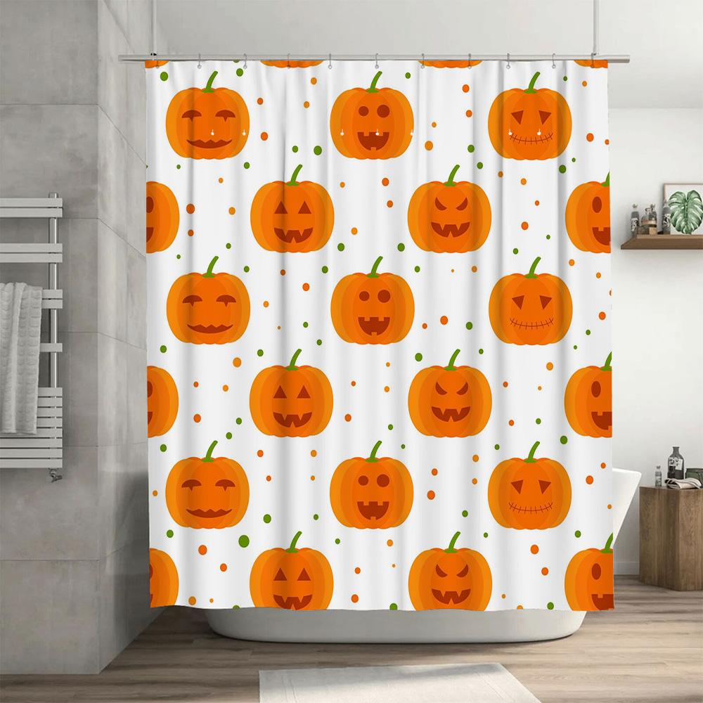Halloween Pumpkin Print Shower Curtain, Orange Halloween Decorations for Bathroom, Festive Fall Decoration, Waterproof Fabric 72