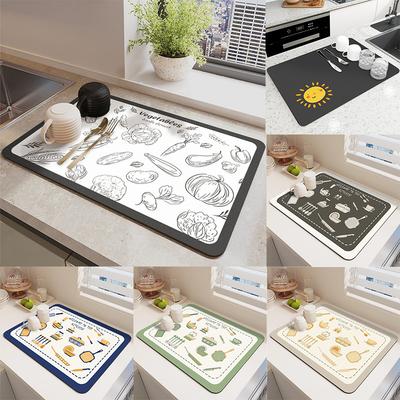 Minimalist Kitchen Drain Pad Countertop Drainer Rack Pads Dining Table Dish Drying Mat Super Absorbent Placemat Bath Door Rugs