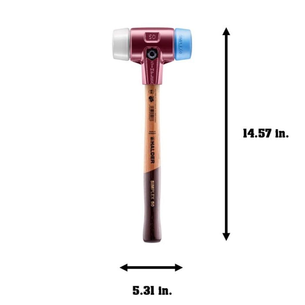 HALDER Simplex Plastic Hammer, TPE (Blue) / Polyethylene (White), Diameter 50, 3017.050