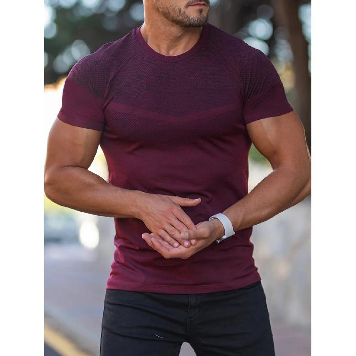 Men'S Fall Sports Fitness Casual Standing Collar Stretch Cationic Round Neck Short Sleeve T-Shirt Man