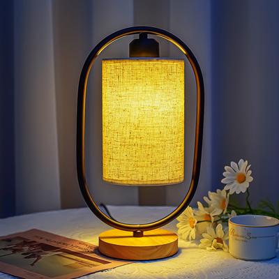 Wooden Table Lamp New Chinese Style Bedside Light LED Fabric Vintage Desk Lights for Living Room Study Room Decorative