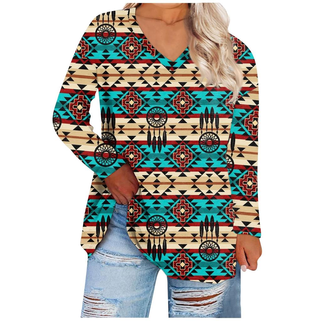 Women's Round Neck Loose And Comfortable Printed Long Sleeved T-shirt Casual
