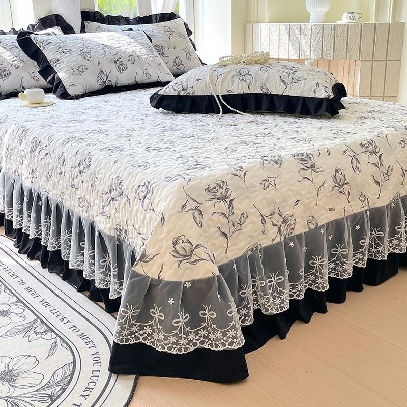 

1Pc Quilted Bedspread designed for Beds Singlequeenking Bed Cover featuring Lace Ropa De Cama Double Mattress Pad featuring Ruffles 180x250cm 1pc