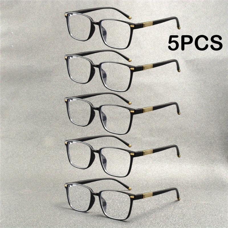 5pcs Reading Glasses Full-Rim Square Frames Black with Golden accents Vintage Style Non-Prescription Lens Replacement Glasses
