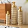 3-Piece gold metal floor vase set with white dot pattern, vases for dried flowers pampas grass, luxury home decor for living room hotel, not wat