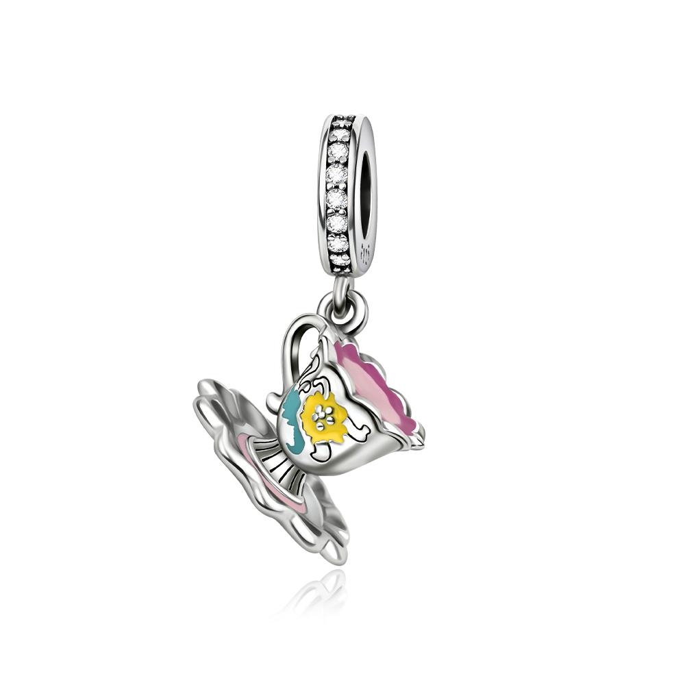 925 Silver Charms Tableware Candle Coffee Cup Wine Glass Beads Pendants Fit Bracelet Necklace DIY Jewelry Gift