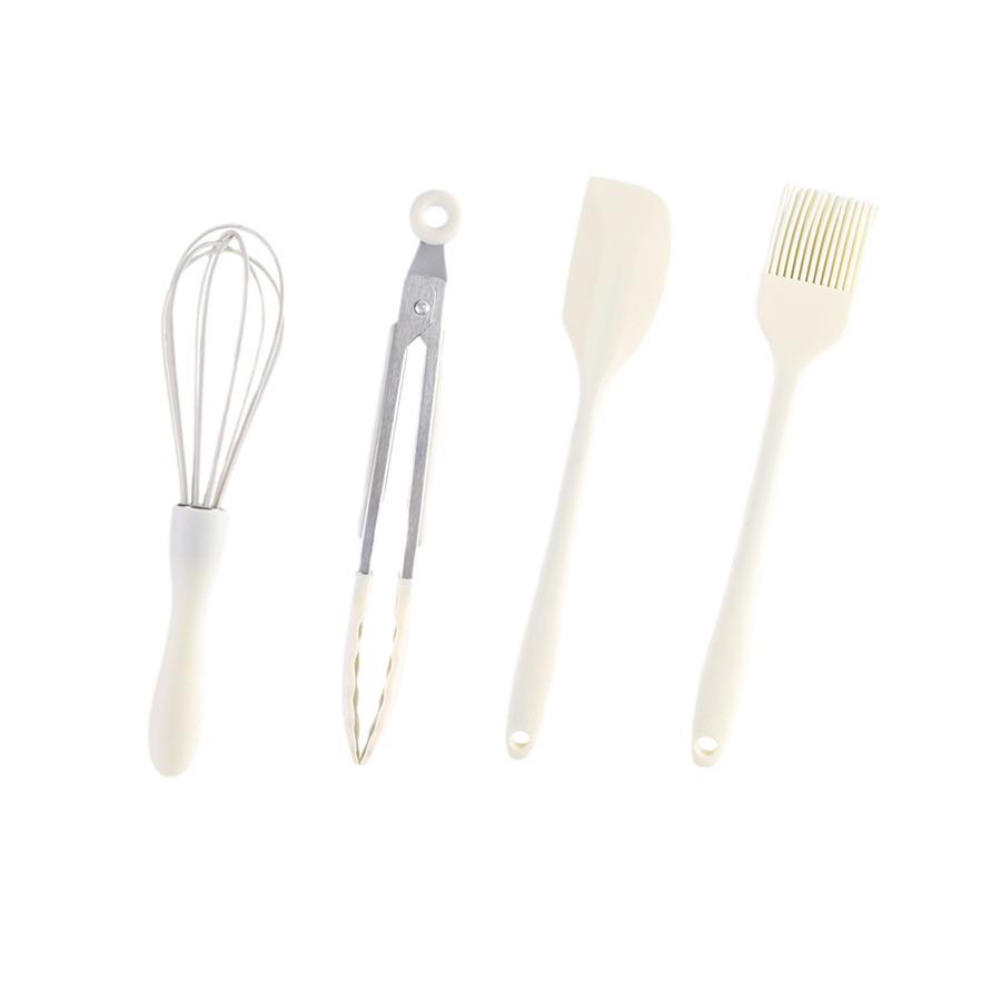 Silicone Baking Tool Set: Heat-Resistant Spatula, Scraper, Egg Beater, and Oil Brush (4 Pieces)