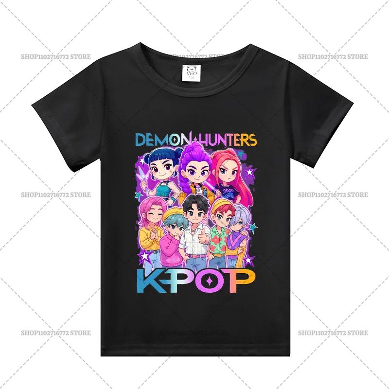 

Kpop Охотники на демонов Детская одежда Футболка с коротким рукавом Милые футболки Руми Зои Миры Харадзюку Топы для мальчиков Девочек Одежда Подарок size 120cm