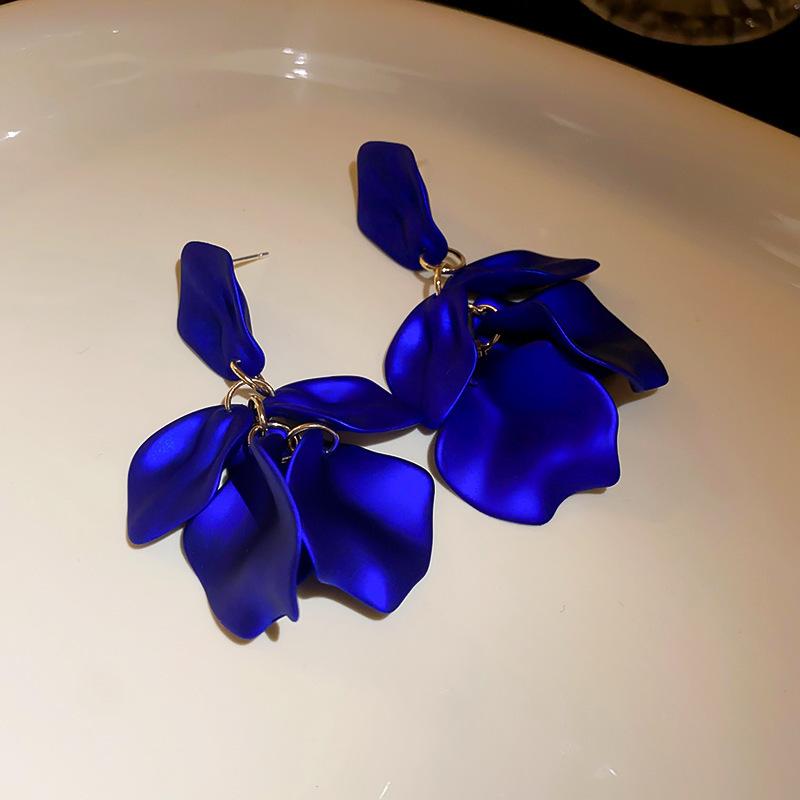 Dripping oil blue flower earrings high sense temperament versatile new stud earrings fashion Internet celebrity niche earrings women