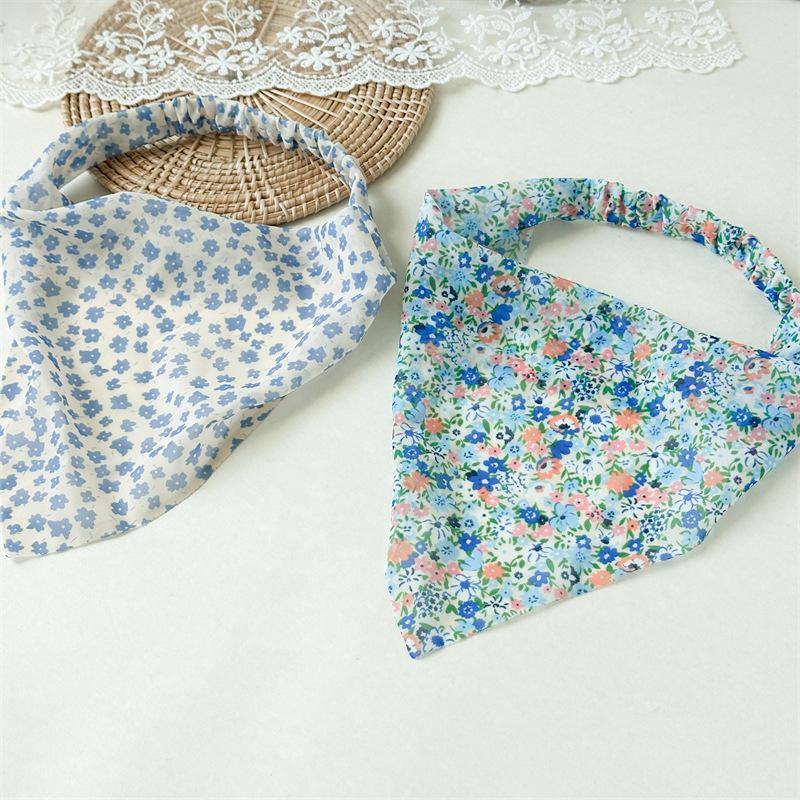 Floral Print Triangle Kerchief Headbands Elastic Back Bandana Style Hair Wraps Bohemia Garden Party Headwear For Women