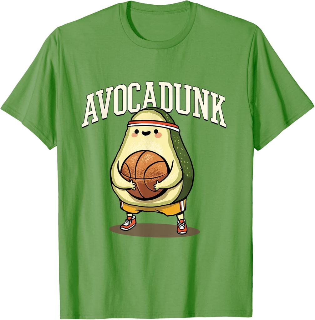 Avocadunk Avocado Basketball Pun Graphic Tee Funny Food Lover Gift Casual T-Shirt
