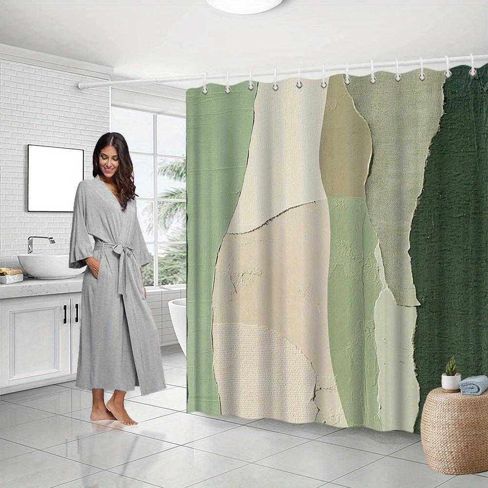 1 Pezzo Tenda da Doccia Moderna Astratta Texturizzata, Verde e Beige, Patchwork in Poliestere, Lavabile in Lavatrice, Resistente allo Sbiadimento, Decorazione Bagno Tessuta