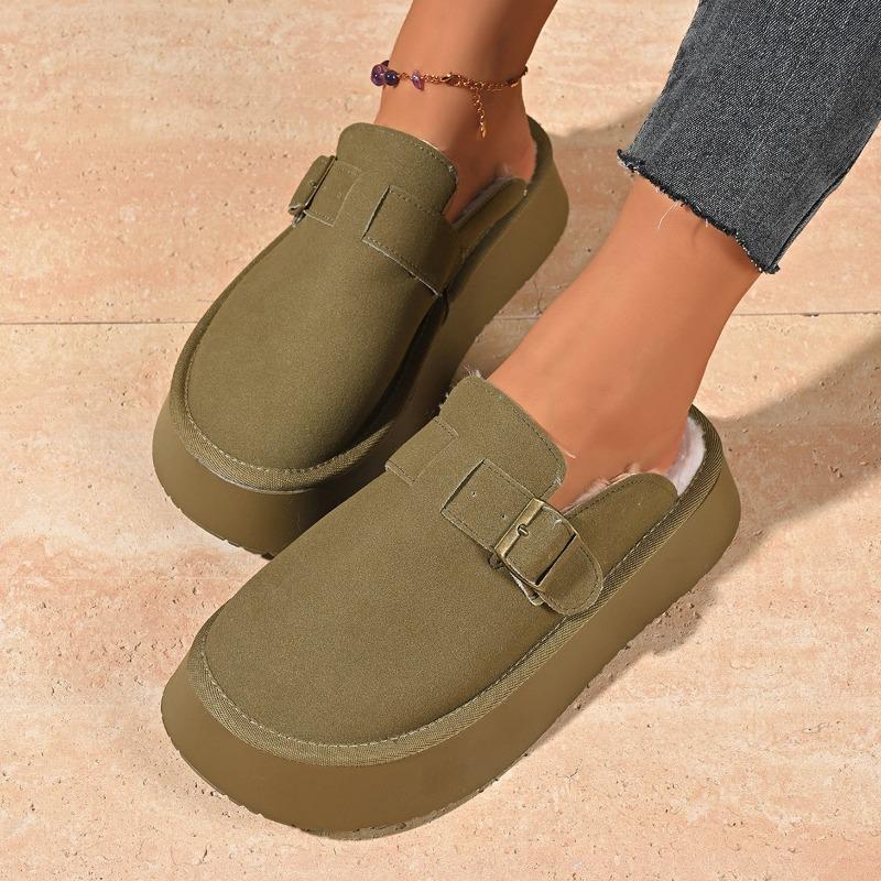 Nye vinterplysj tykksålede fluffy tøfler dame yttertøy beltespenne veskehode varm halvdrag bomullssko