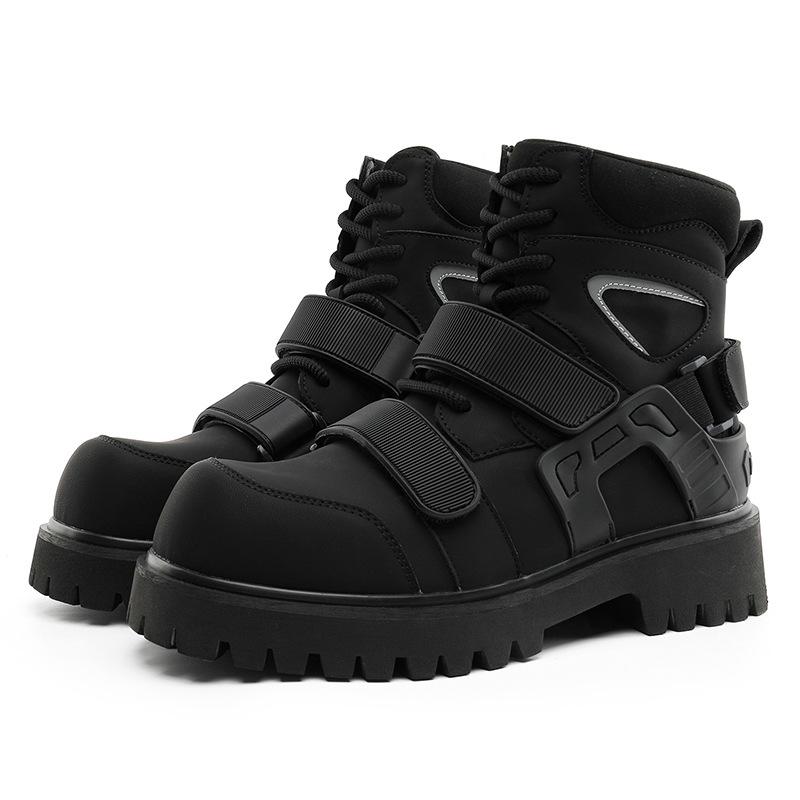 Niche autumn new Velcro Martin boots functional wind deconstruction high-top locomotive wind boots heightening boots