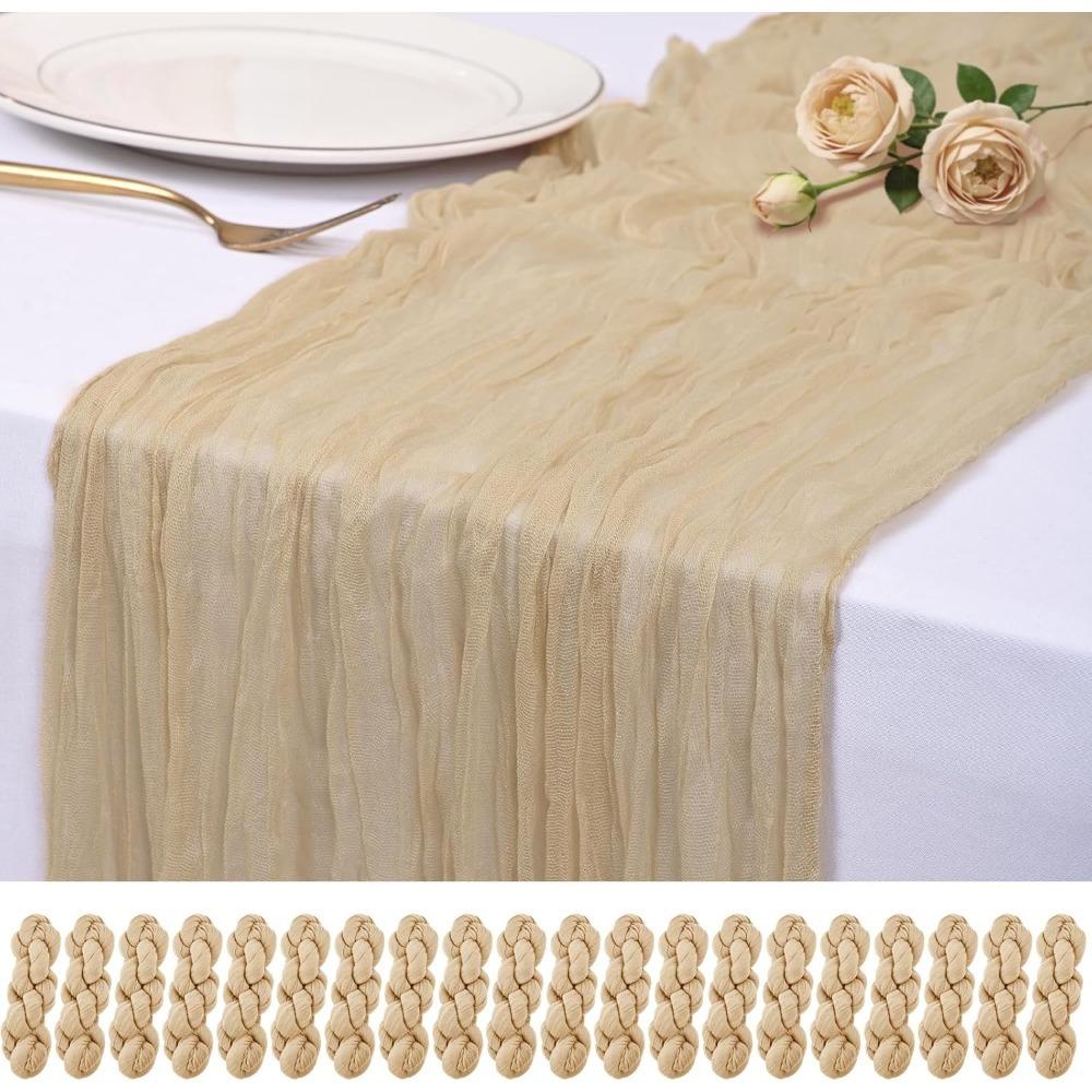 90*180CM Green Cheesecloth Table Long Runner Bohemian Gauze Tablecloth for Wedding Party Banquet Baby Bride Shower Home Decorati