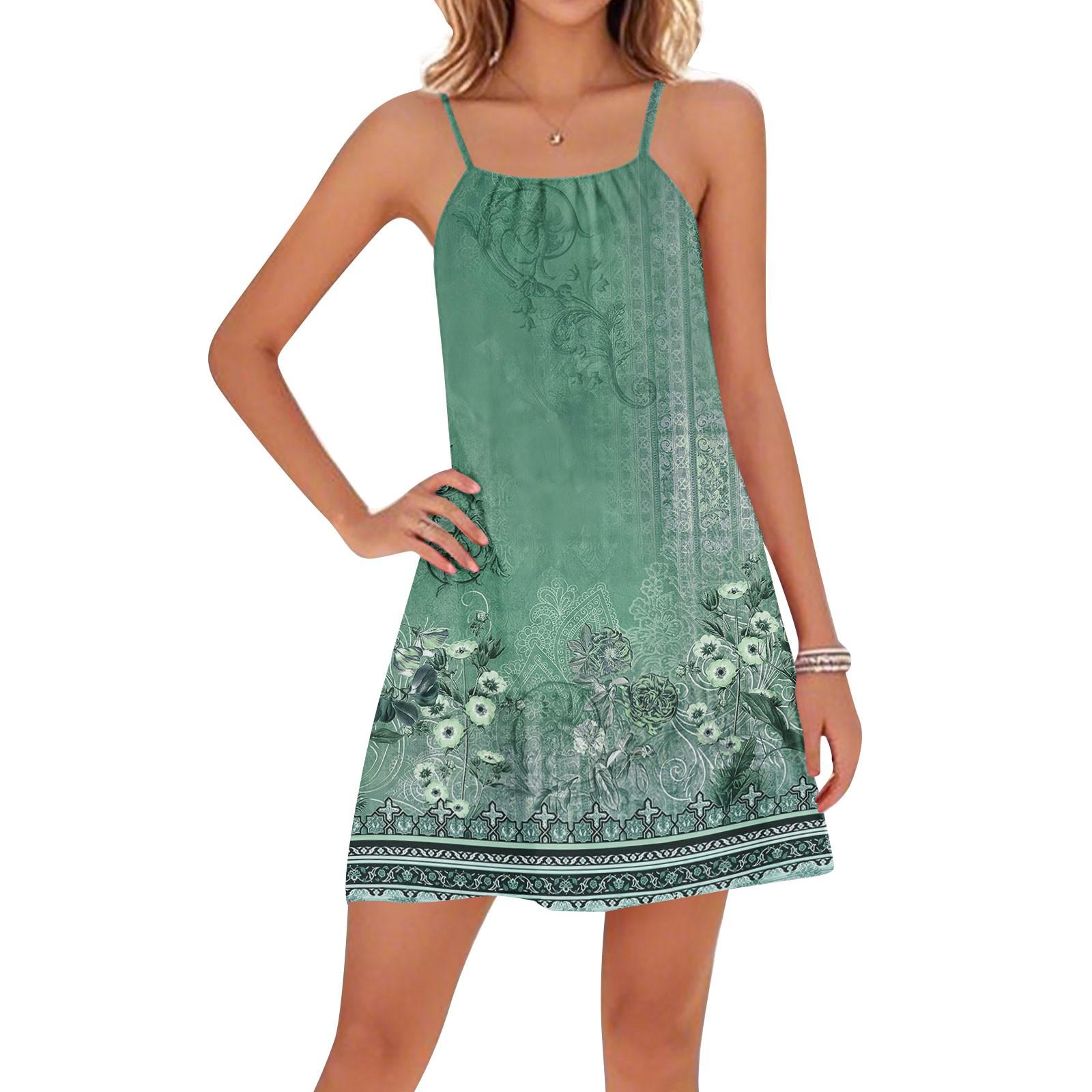 

Женские повседневные платья с круглым вырезом и цветочным принтом, регулируемые бретели, пляжные платья с открытой спиной L