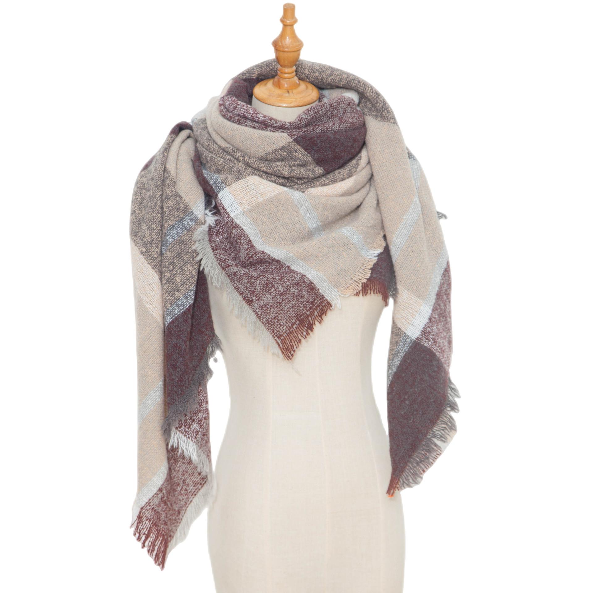 

Осенне-зимняя шаль, женский толстый большой квадратный шарф в клетку кофейный