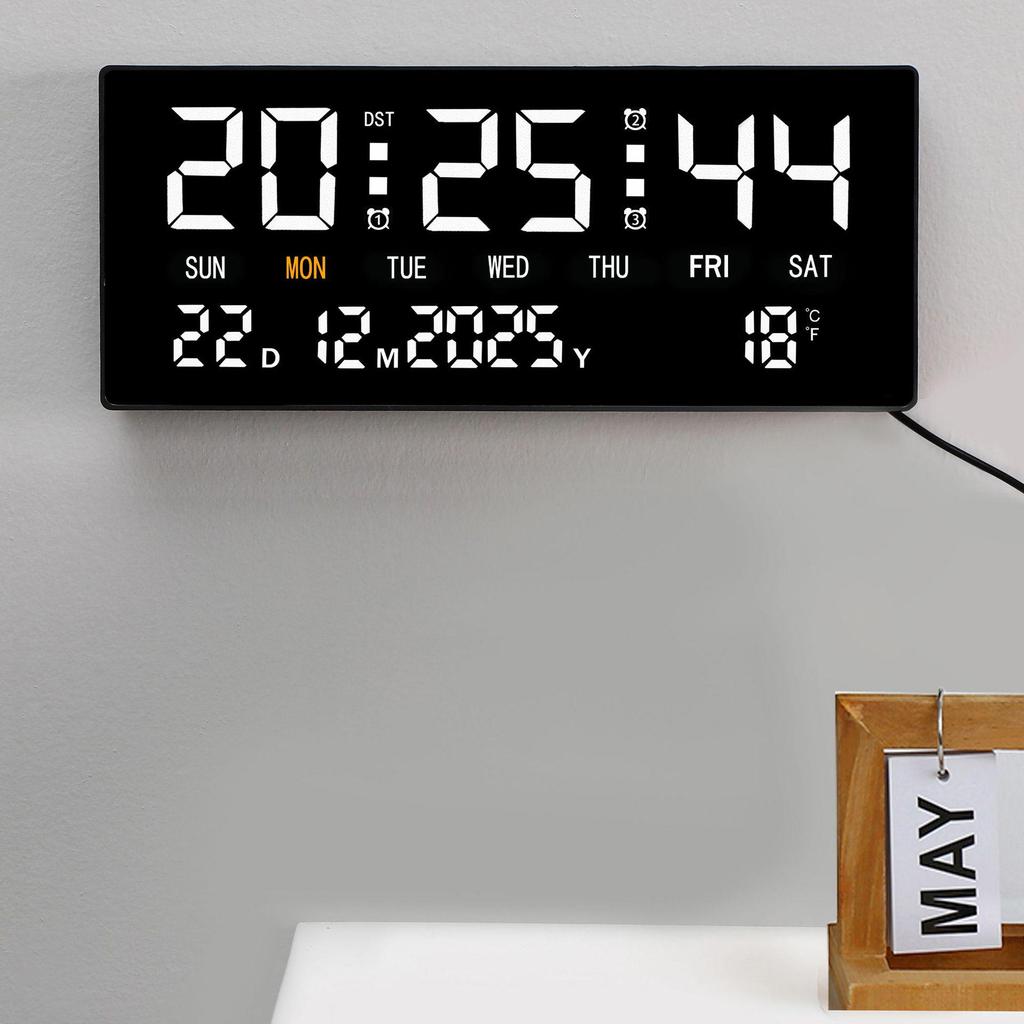 Wall-Mounted LED Clock with Temperature Display and Perpetual Calendar