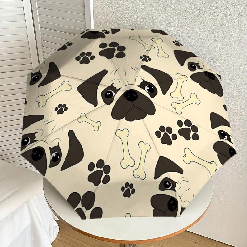 1PC Pug Bone Umbrella-8-Rib Reinforced Portable Folding Travel Suitable for All Seasons Outdoor Daily Use  -J0344