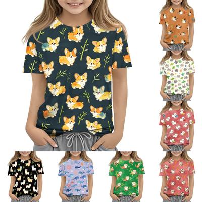 Kinder Tierdruck Rundhals Kurzarm Lässiges Lockeres T-Shirt Top Leichtes Weiches Gewebe Bequem zu Tragen