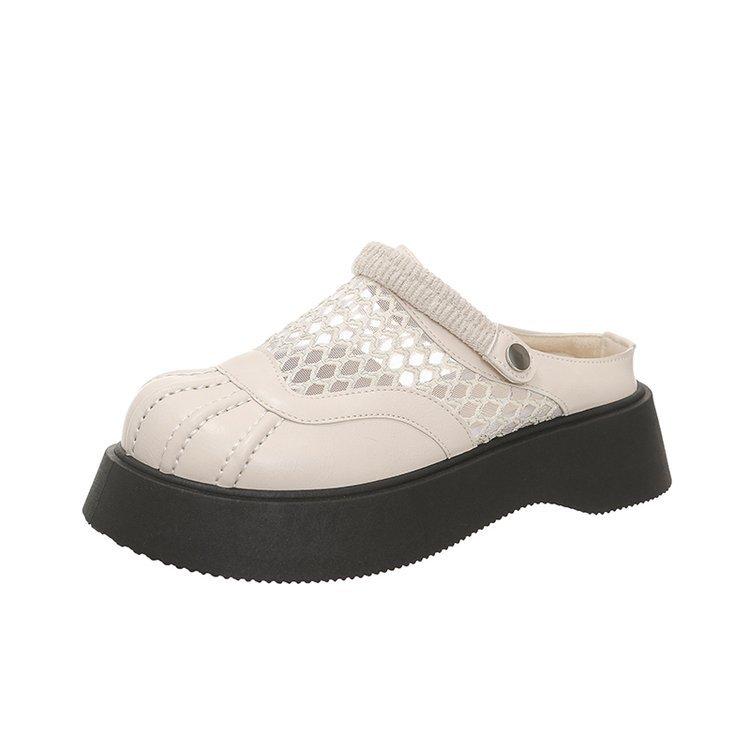 Fashion 2025 New Women's Platform Slippers Lace Mesh Half Slippers Women Outdoor Comfortable Heeled Slippers Woman Pantoufles Femme