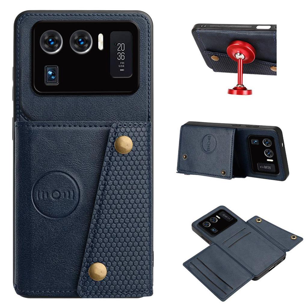 PU Leather Wallet Phone Case for Xiaomi 11 Ultra Multiple Card Slots Dual Metal Button Closure Shockproof Full‑Body Protective Cover
