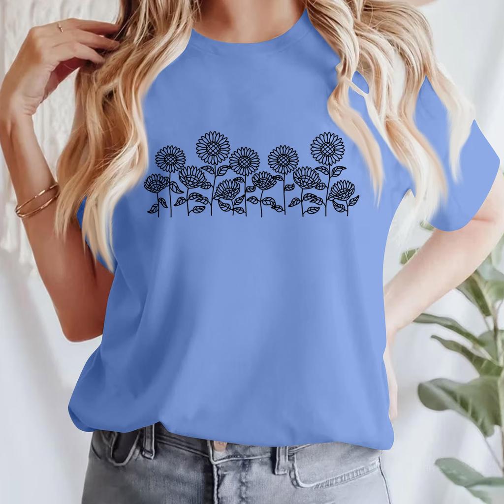 Lässiges bedrucktes T-Shirt für Damen, Rundhalsausschnitt, Pullover, kurzärmelig