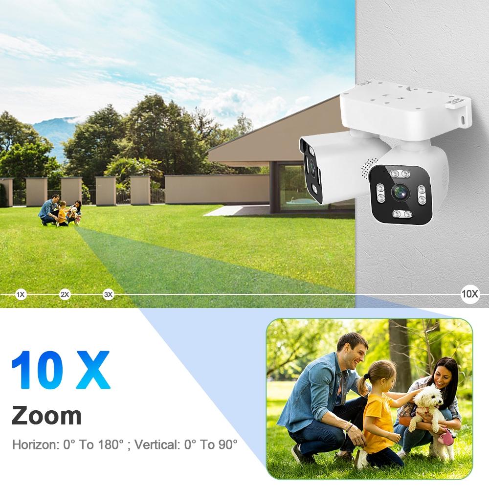 AIOOK ICAM365 APP Sicherheitskamera Außen Wasserdicht Dual-Linse HD 10MP 10X Zoom WiFi CCTV Nachtsicht Zwei-Wege-Interkom PTZ Fernansicht