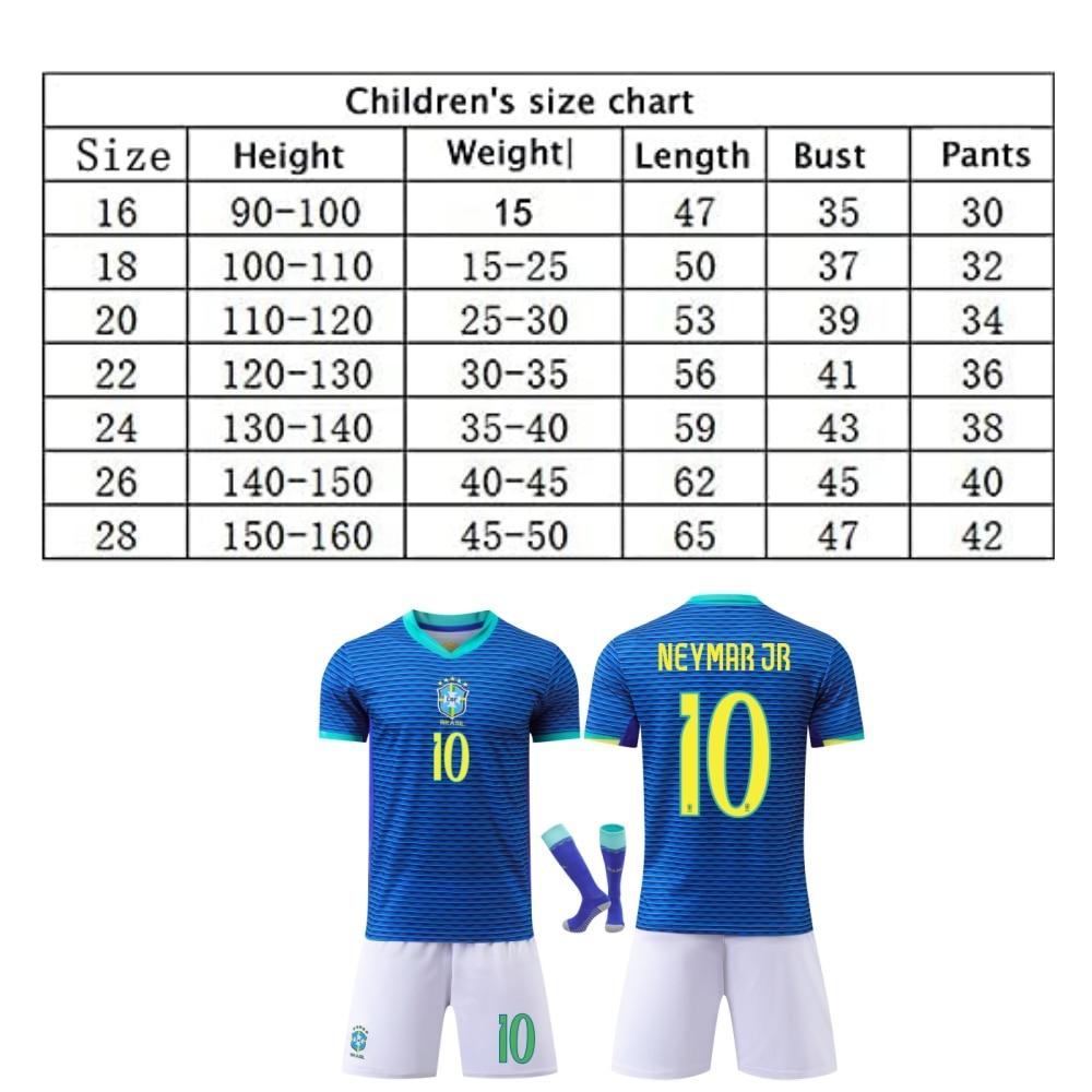 Kinder Brasilien Neymar Fußballtrikot Sportbekleidung Blau Kurzarm Fußballtrikot Jugend Trainingsset